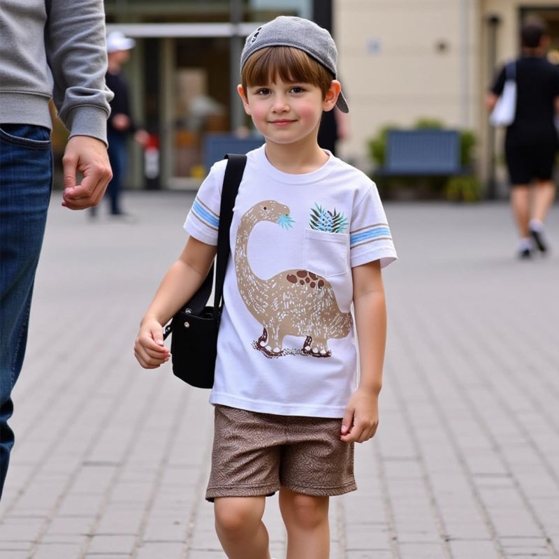 Little Bitty 2T Boy Clothes Toddler Boys Summer Outfits Cotton Short Sleeve Dinosaur T-Shirt & Shorts Set,Dinosaur-2-3Y - Image 4